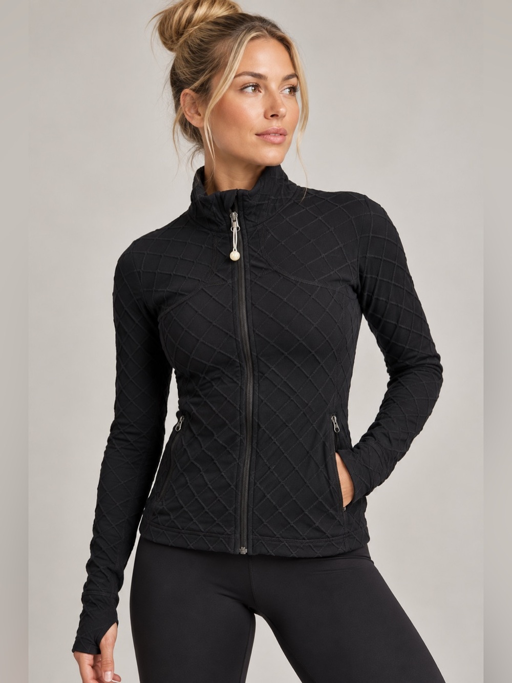 lululemon Athletica Black Diamond Quilted Full Zip Jacket High Neck
